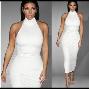 Last One! NWT Kim K White High Neck Midi Bodycon